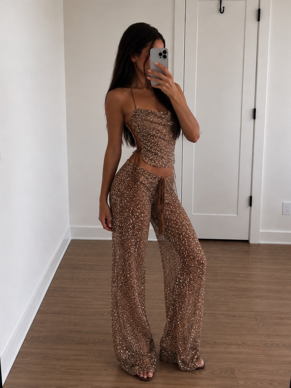 Jaded London Deva Sequin Knit Corset Top in Brown - Picture 4 of 6